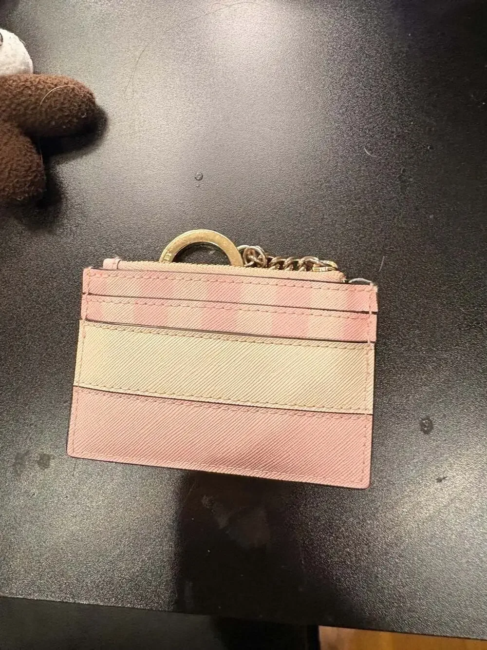 Victoria's Secret The Victoria Card Case Keychain in Pink Iconic Stripe